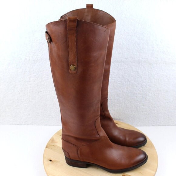 Sam Edelman Tall Riding Boot Womens 7.5 Brown Leather Full Zip Equestrian Rodeo